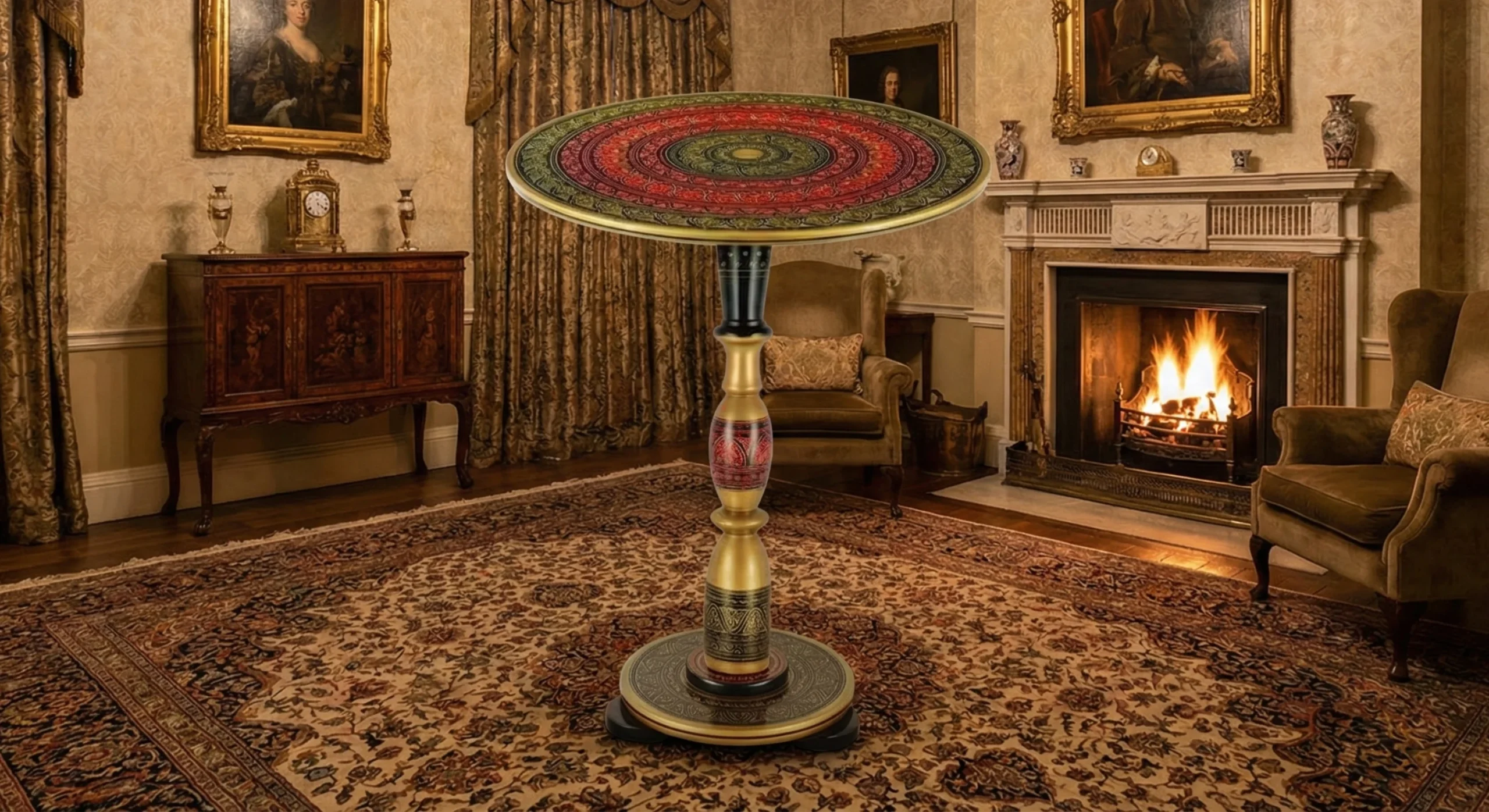 Heritage Naqshi Accent Table - Hand Carved Wooden Masterpiece - The Royal Naqsh