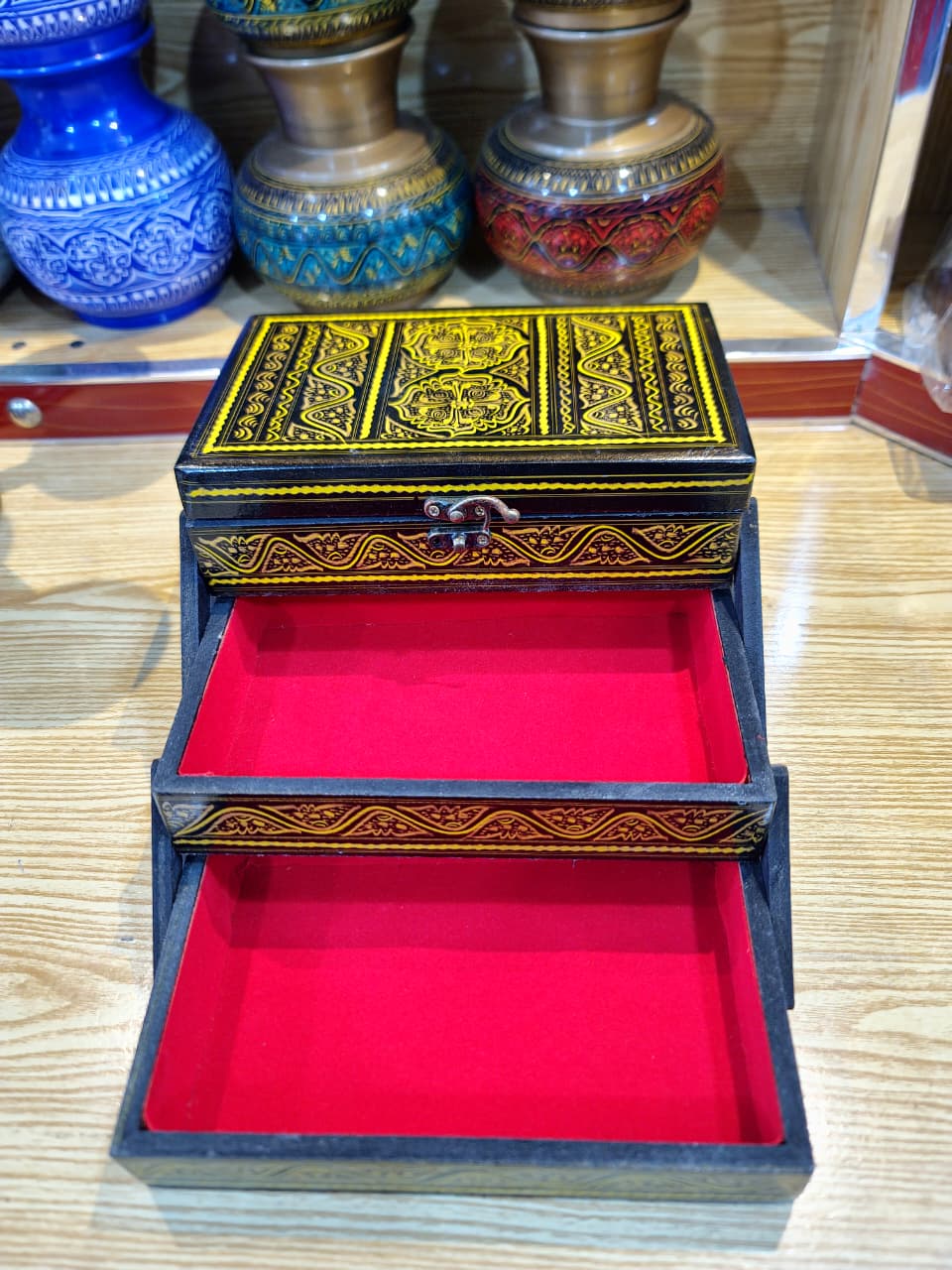 Hand‑painted wooden jewelry box (drawer‑style)