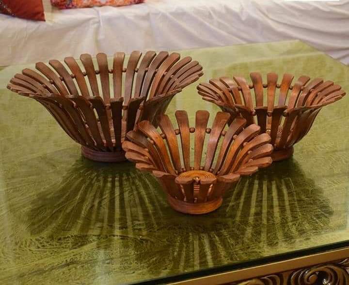 Handcrafted Wooden Fruit Basket (set of 3 decorative baskets).