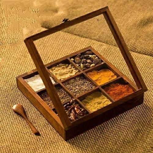 Wooden Spice Box / Spice Rack with 6/8 compartments (also called a Spice Organizer or Masala Box)