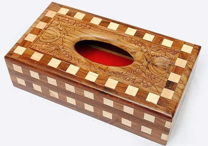 Wooden Handmade Tissue Box (Tukri Design)