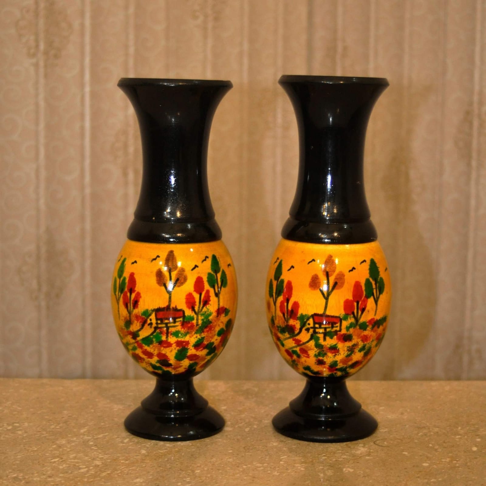 Wooden Handmade Flower Vase (appears in pairs in the picture)