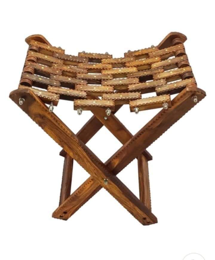 Wooden Handmade Stool Brass and Tukri Work