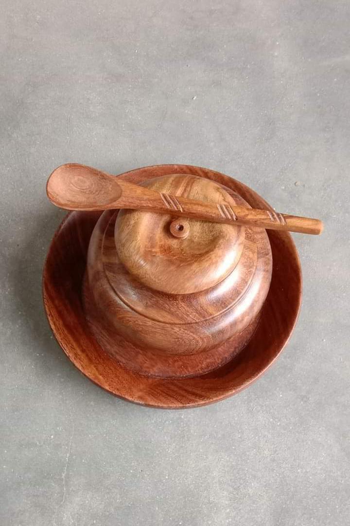 Wooden handmade Sugar Pot Handi Style